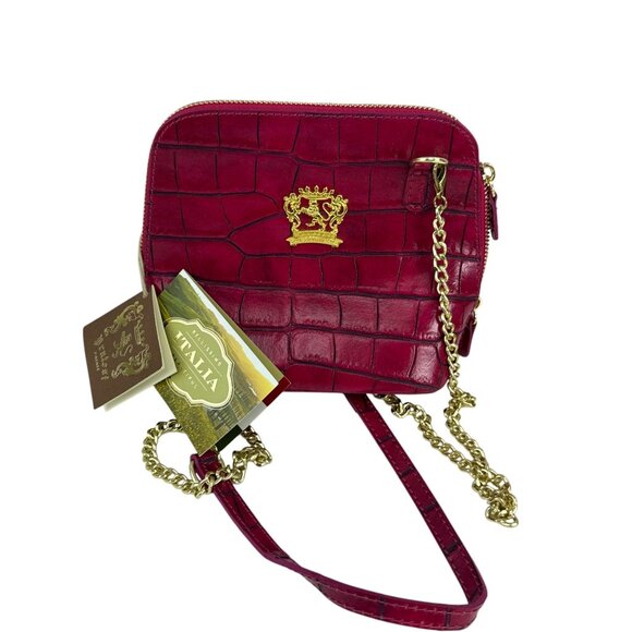 Pratesi Firenze Red Croc Embossed Leather Crossbody Bag Gold Chain Made In Italy - Picture 2 of 9